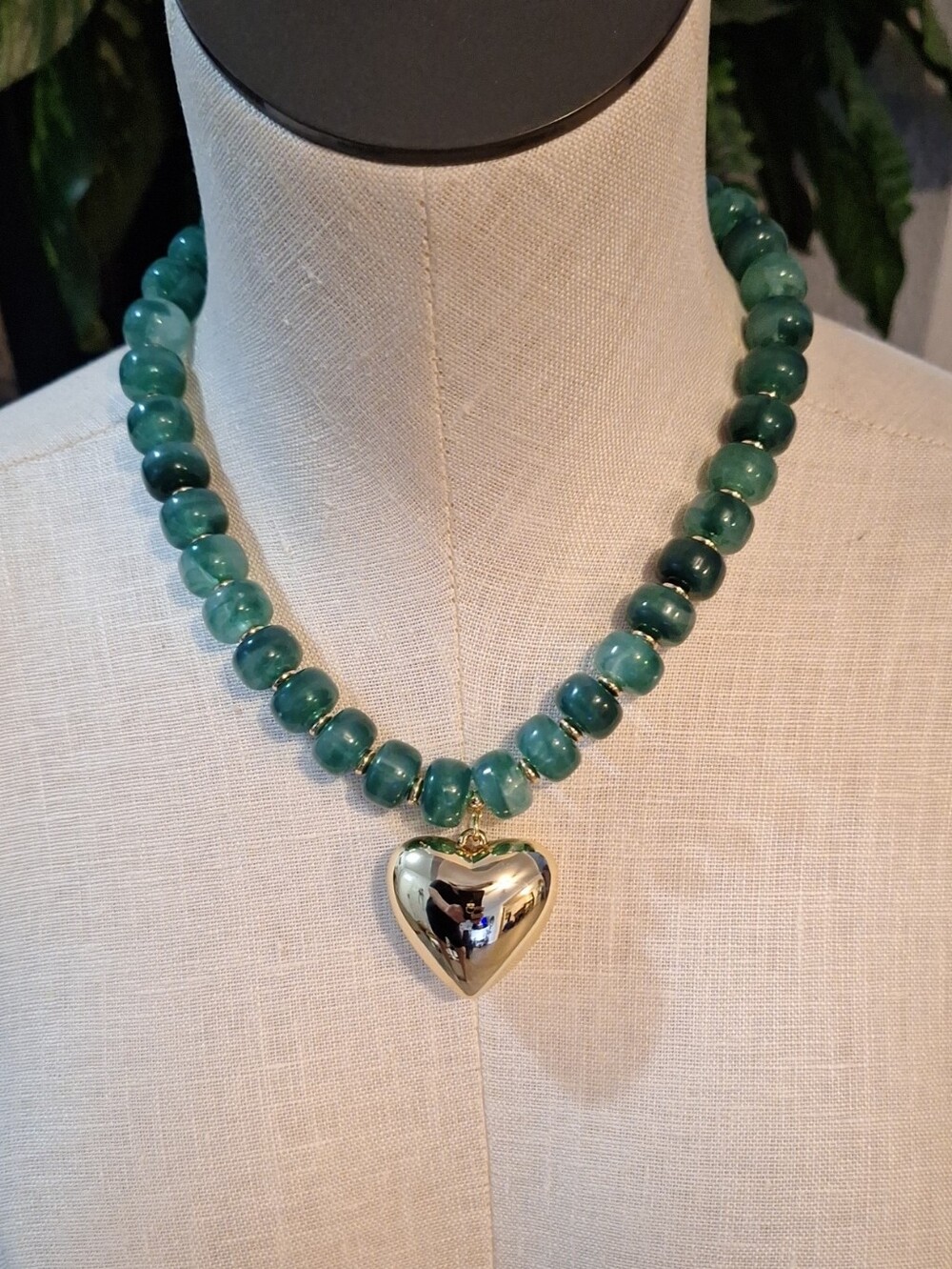 Chunky Big Acrylic Beaded Heart Necklace